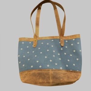 MOONSTER Stars Canvas Distressed Brown Nubuck Leather Tote Bag Used Once EC
